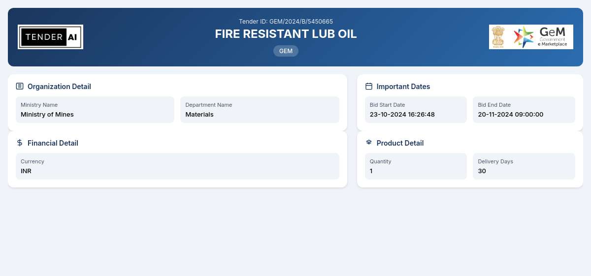 Supply of Fire Resistant Lubricating Oil Supply of Fire Resistant Lubricating Oil