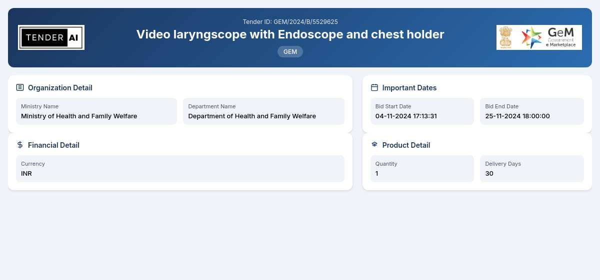 Supply of Video Laryngoscope with Endoscope and Chest Holder Supply of Video Laryngoscope with Endoscope and Chest Holder