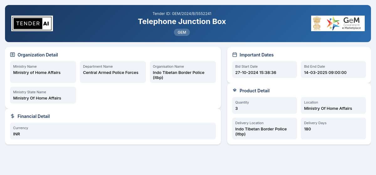 Call for Bids for Telephone Junction Box Call for Bids for Telephone Junction Box