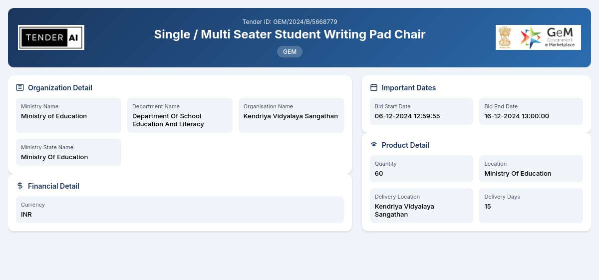 Department of School Education and Literacy Tender by Kendriya Vidyalaya Sangathan (36418e7a) Department of School Education and Literacy Tender by Kendriya Vidyalaya Sangathan (36418e7a)