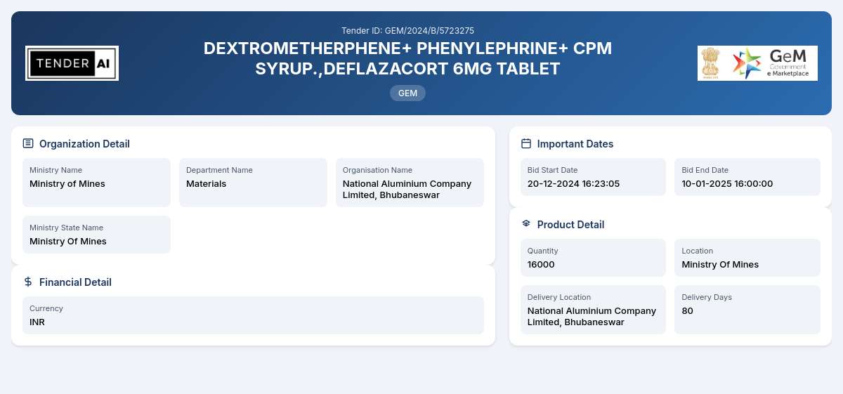 Supply of Dextrometherphene + Phenylephrine + CPM Syrup and Deflazacort 6mg Tablet