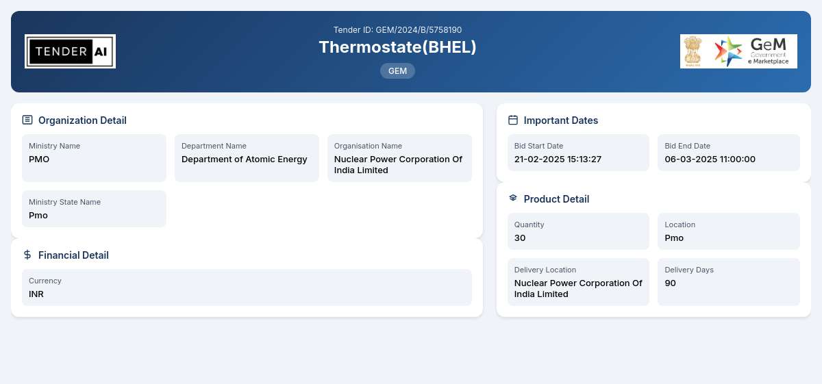 Supply of Thermostate (BHEL) - Department of Atomic Energy Supply of Thermostate (BHEL) - Department of Atomic Energy