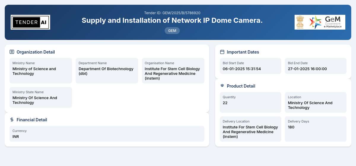 Supply and Installation of Network IP Dome Camera Supply and Installation of Network IP Dome Camera