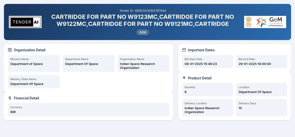 Supply of Cartridges - Department of Space