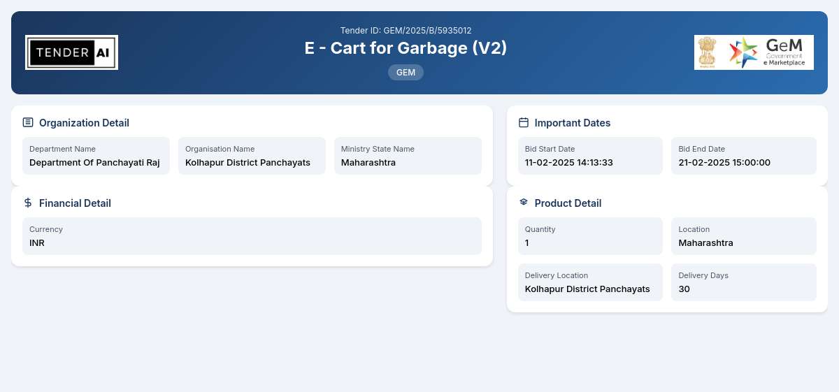 Department of Panchayati Raj Tender by Kolhapur District Panchayats (GEM/2025/B/5935012) Department of Panchayati Raj Tender by Kolhapur District Panchayats (GEM/2025/B/5935012)