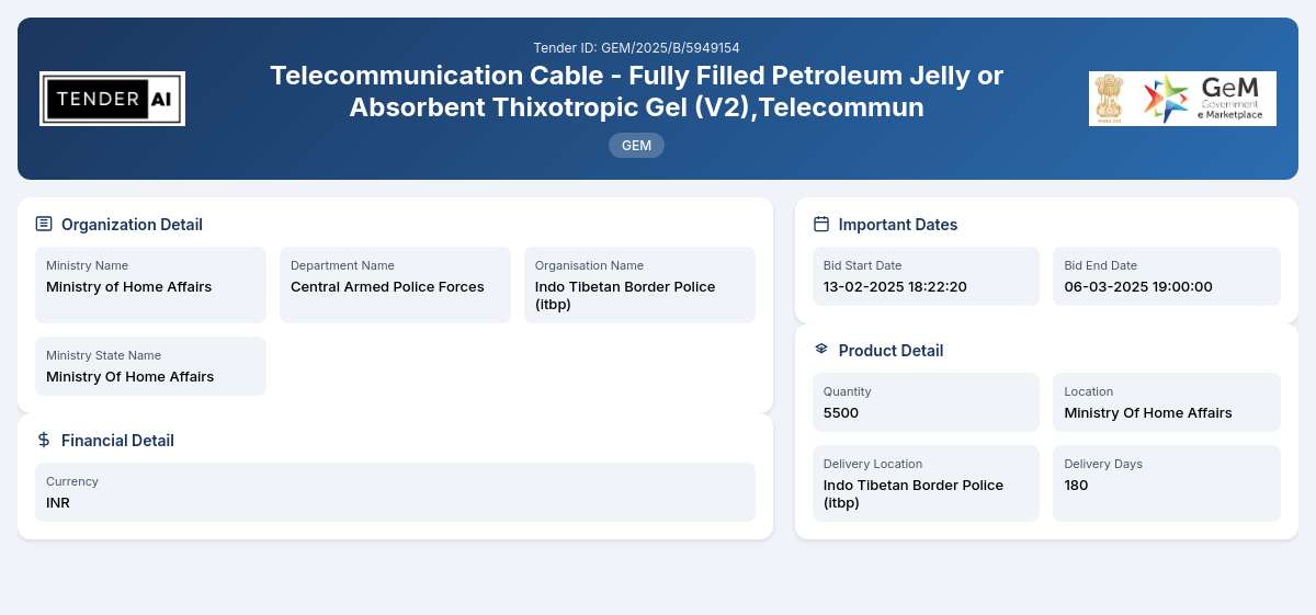 Central Armed Police Forces Tender by Indo Tibetan Border Police (itbp) (GEM/2025/B/5949154) Central Armed Police Forces Tender by Indo Tibetan Border Police (itbp) (GEM/2025/B/5949154)
