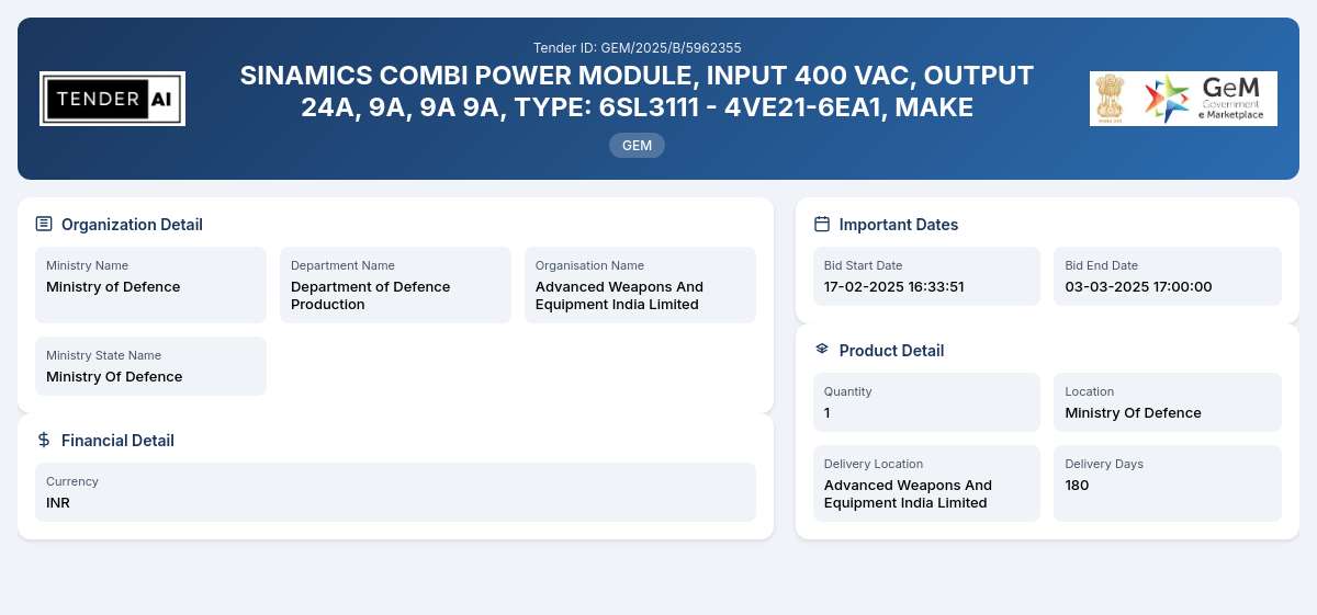 Supply of SINAMICS COMBI POWER MODULE Supply of SINAMICS COMBI POWER MODULE
