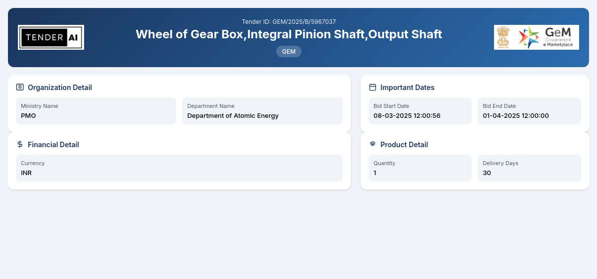 Department of Atomic Energy Tender by Uranium Corporation Of India Limited (GEM/2025/B/5967037) Department of Atomic Energy Tender by Uranium Corporation Of India Limited (GEM/2025/B/5967037)