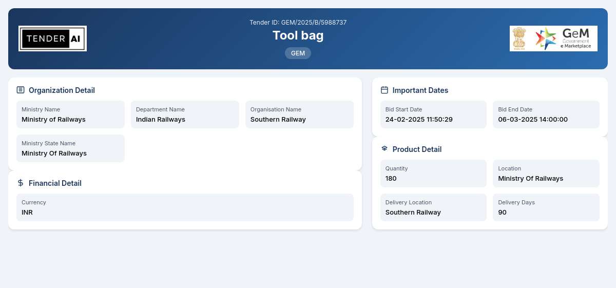 Tender Description for Tool Bag Supply (Reference: GEM/2025/B/5988737) Tender Description for Tool Bag Supply (Reference: GEM/2025/B/5988737)