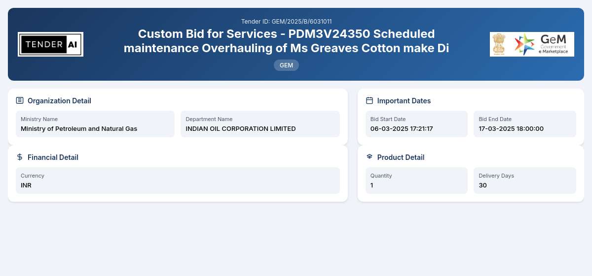 INDIAN OIL CORPORATION LIMITED Tender by Indian Oil Corporation Limited (c9ca691e) INDIAN OIL CORPORATION LIMITED Tender by Indian Oil Corporation Limited (c9ca691e)