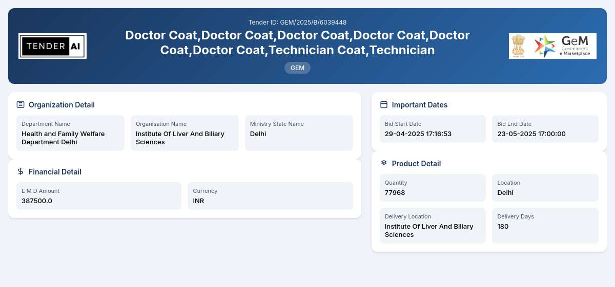 Health and Family Welfare Department Delhi Tender by Institute Of Liver And Biliary Sciences (1c6f00704) Health and Family Welfare Department Delhi Tender by Institute Of Liver And Biliary Sciences (1c6f00704)