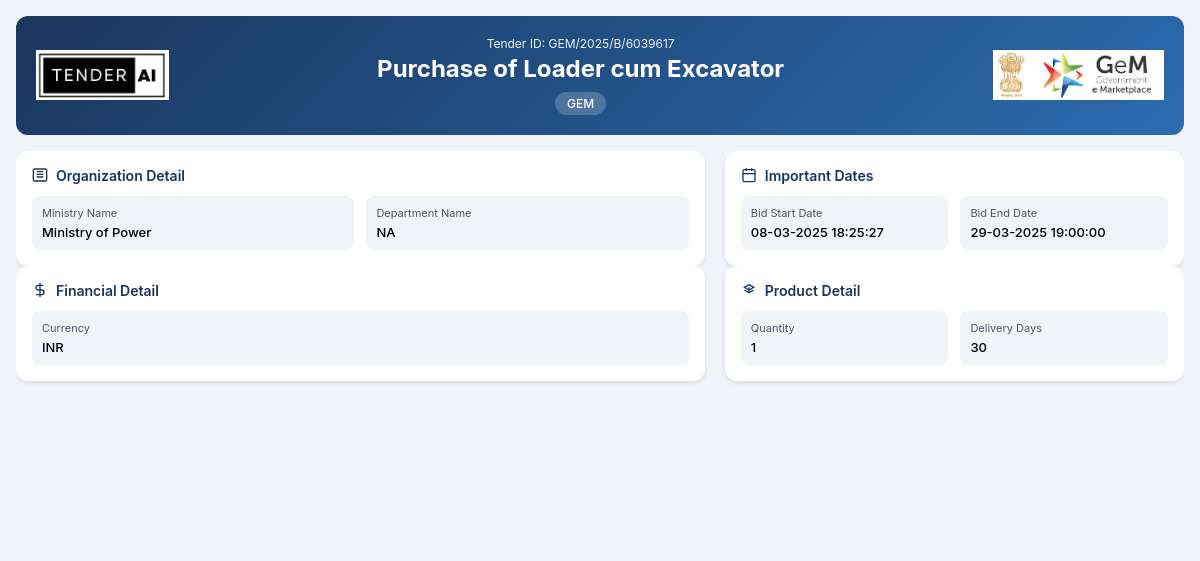 Purchase of Loader cum Excavator Purchase of Loader cum Excavator