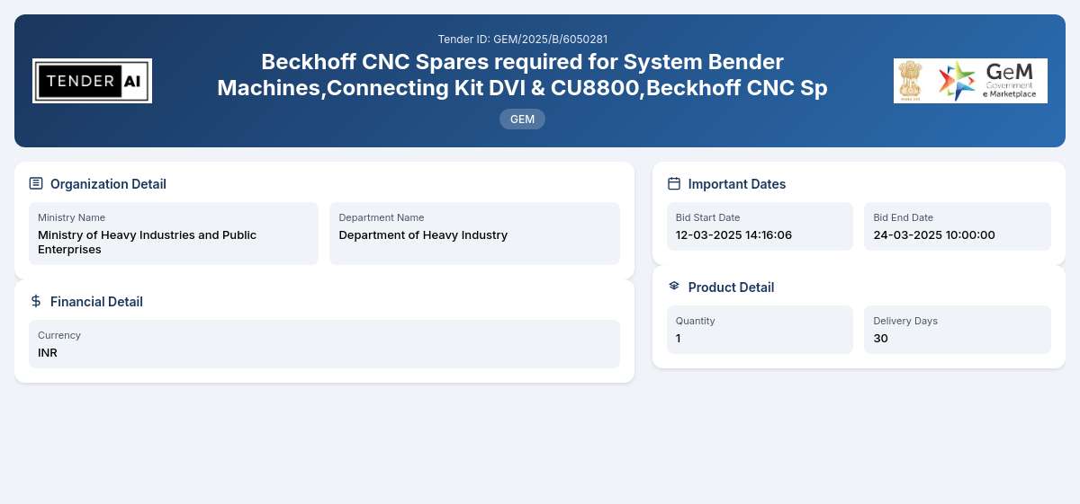 Beckhoff CNC Spares Tender - Department of Heavy Industry Beckhoff CNC Spares Tender - Department of Heavy Industry
