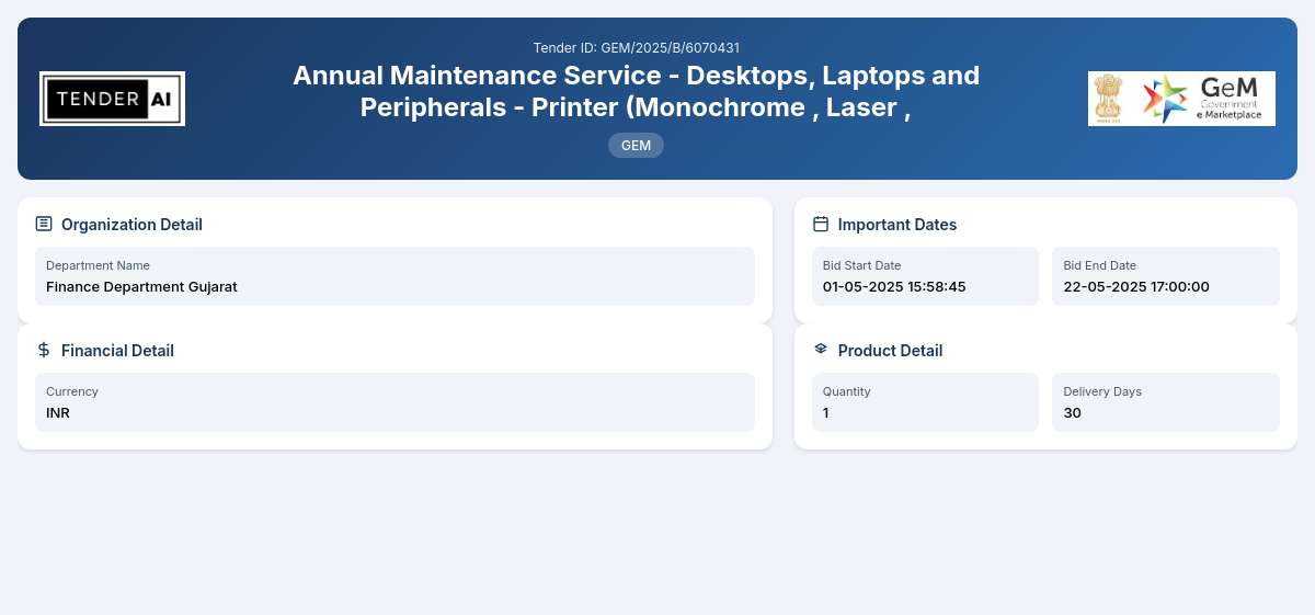 Finance Department Gujarat Tender by Under Secretary Estt (GEM/2025/B/6070431) Finance Department Gujarat Tender by Under Secretary Estt (GEM/2025/B/6070431)