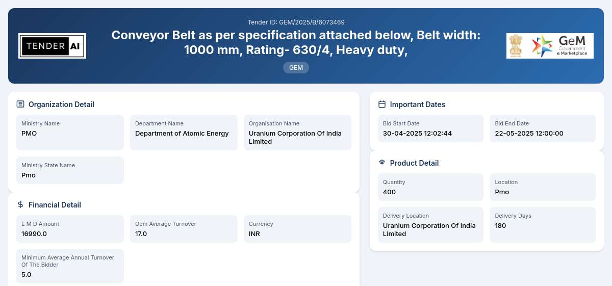 Department of Atomic Energy Tender by Uranium Corporation Of India Limited (323ceb24) Department of Atomic Energy Tender by Uranium Corporation Of India Limited (323ceb24)