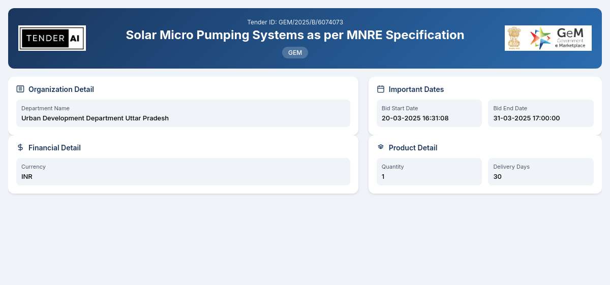 Solar Micro Pumping Systems as per MNRE Specification Solar Micro Pumping Systems as per MNRE Specification
