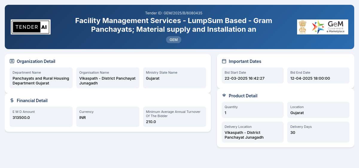 Facility Management Services - LumpSum Based - Gram Panchayats
