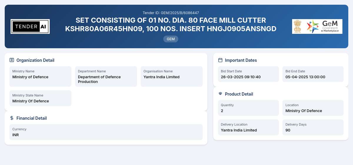 Department of Defence Production Tender by Yantra India Limited (25bfbffcf) Department of Defence Production Tender by Yantra India Limited (25bfbffcf)