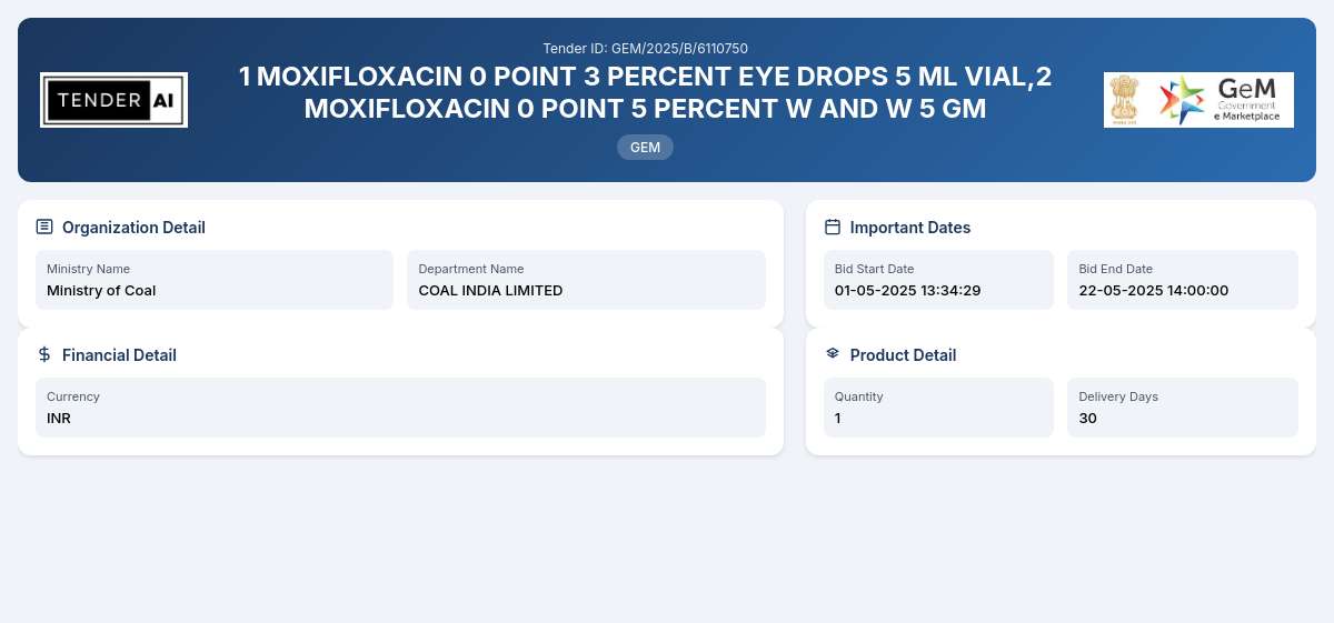 COAL INDIA LIMITED Tender by Northern Coalfields Limited (GEM/2025/B/6110750) COAL INDIA LIMITED Tender by Northern Coalfields Limited (GEM/2025/B/6110750)