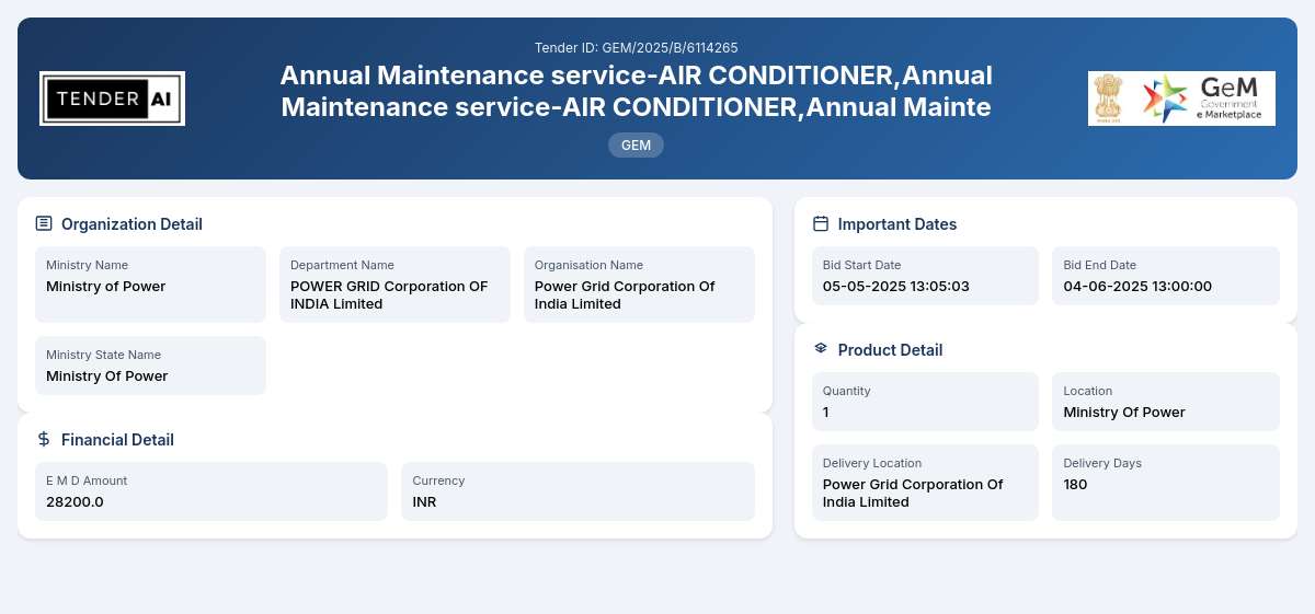 POWER GRID Corporation OF INDIA Limited Tender by Power Grid Corporation Of India Limited (GEM/2025/B/6114265) POWER GRID Corporation OF INDIA Limited Tender by Power Grid Corporation Of India Limited (GEM/2025/B/6114265)
