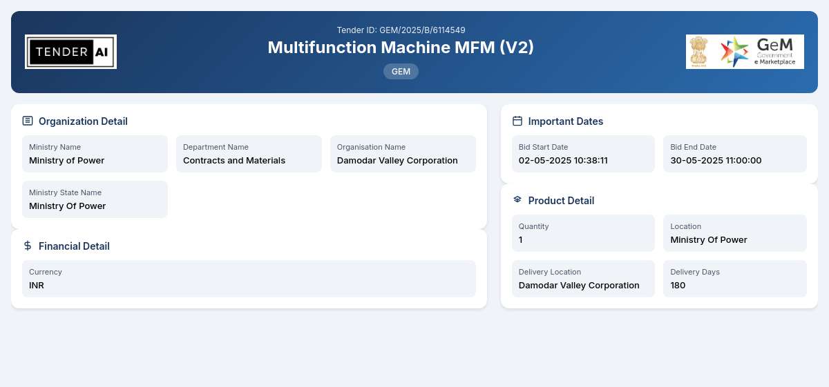 Contracts and Materials Tender by Damodar Valley Corporation (GEM/2025/B/6114549)