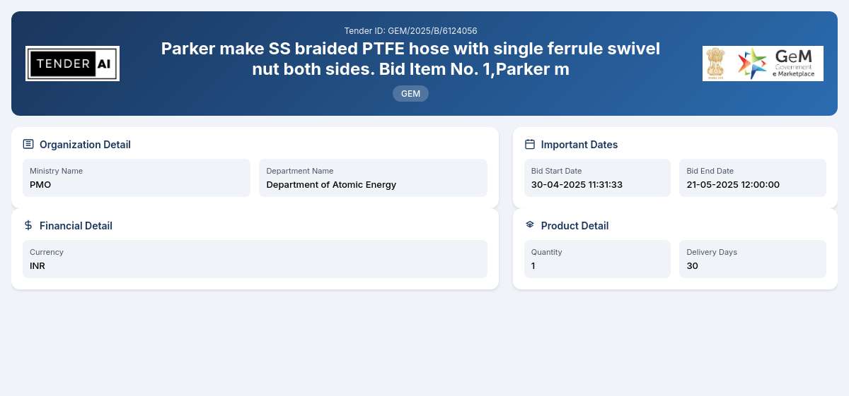 Department of Atomic Energy Tender by Nuclear Power Corporation Of India Limited (1f26cf011) Department of Atomic Energy Tender by Nuclear Power Corporation Of India Limited (1f26cf011)