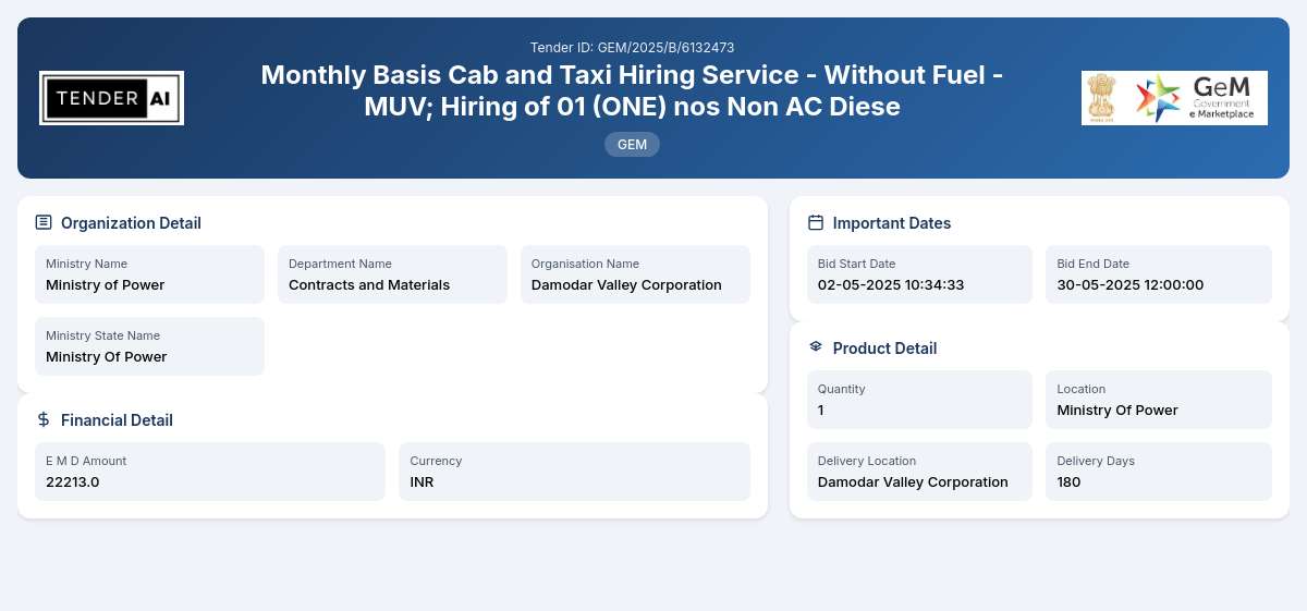 Contracts and Materials Tender by Damodar Valley Corporation (GEM/2025/B/6132473)