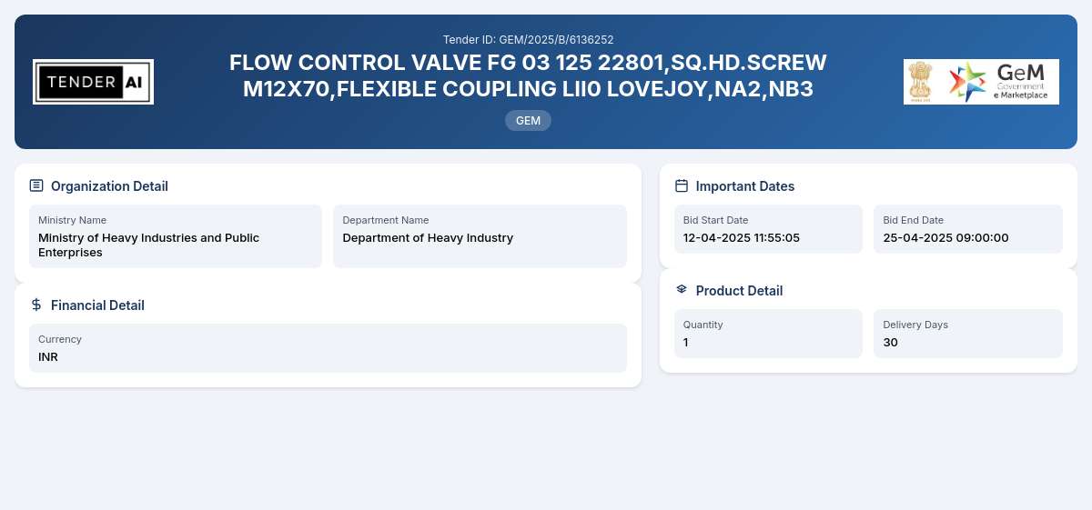 Department of Heavy Industry Tender by Hmt Machine Tools Limited (GEM/2025/B/6136252)