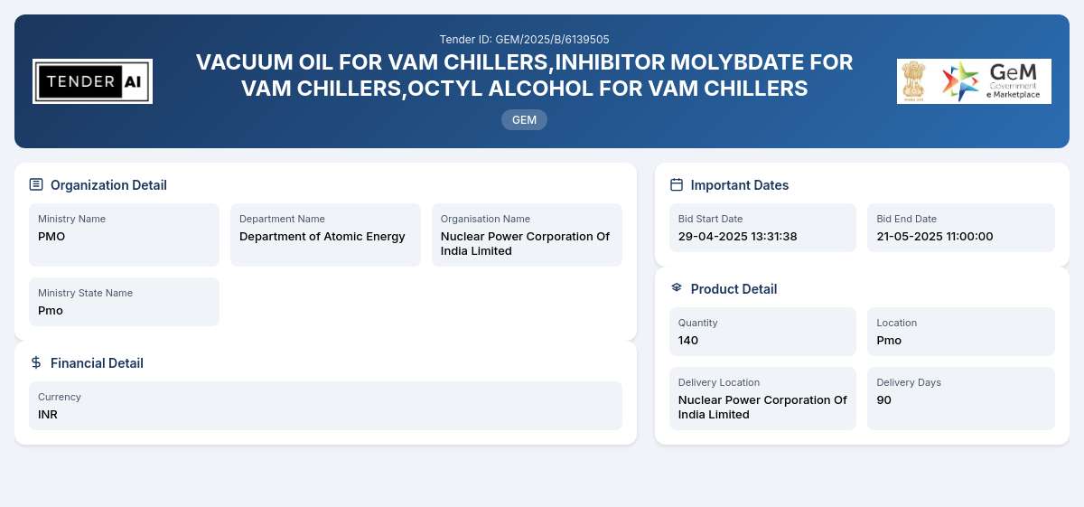 Department of Atomic Energy Tender by Nuclear Power Corporation Of India Limited (GEM/2025/B/6139505) Department of Atomic Energy Tender by Nuclear Power Corporation Of India Limited (GEM/2025/B/6139505)
