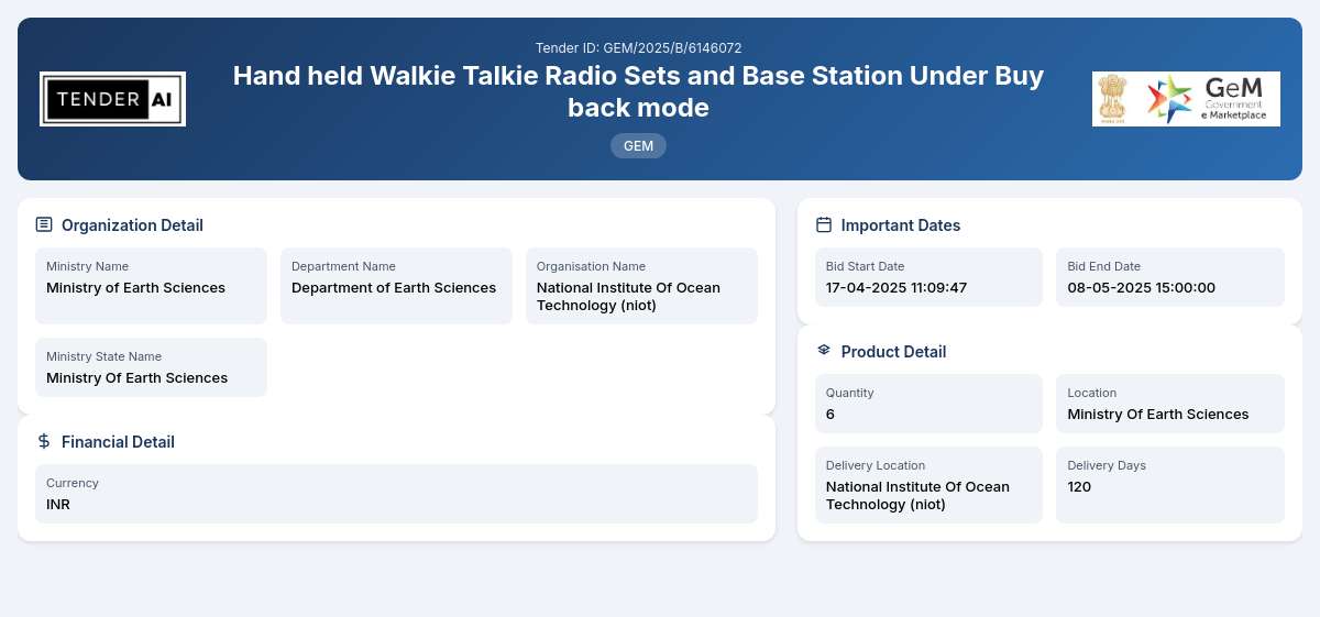 Department of Earth Sciences Tender by National Institute Of Ocean Technology (niot) (833448ac) Department of Earth Sciences Tender by National Institute Of Ocean Technology (niot) (833448ac)
