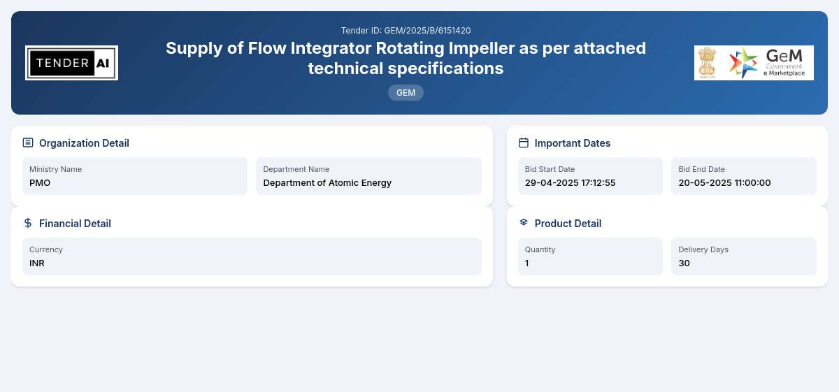 Department of Atomic Energy Tender by Nuclear Power Corporation Of India Limited (3d06304)