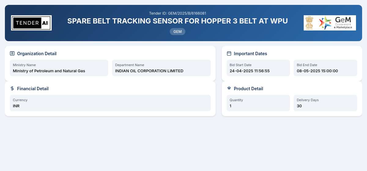 Spare Belt Tracking Sensor for Hopper 3 Belt at WPU