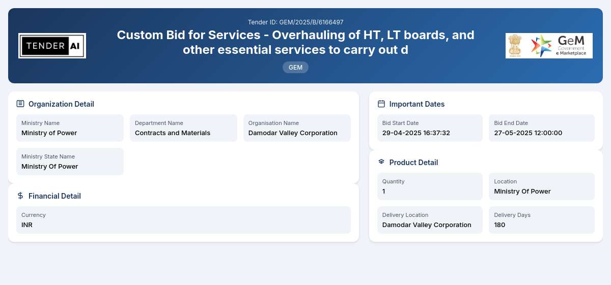 Contracts and Materials Tender by Damodar Valley Corporation (GEM/2025/B/6166497) Contracts and Materials Tender by Damodar Valley Corporation (GEM/2025/B/6166497)