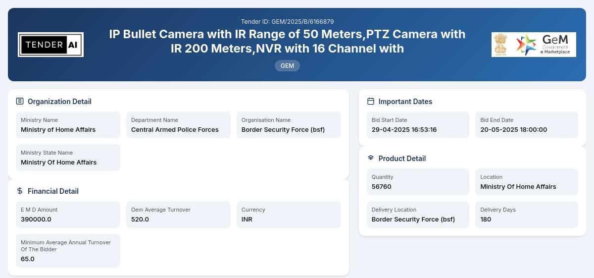 Central Armed Police Forces Tender by Border Security Force (bsf) (GEM/2025/B/6166879) Central Armed Police Forces Tender by Border Security Force (bsf) (GEM/2025/B/6166879)
