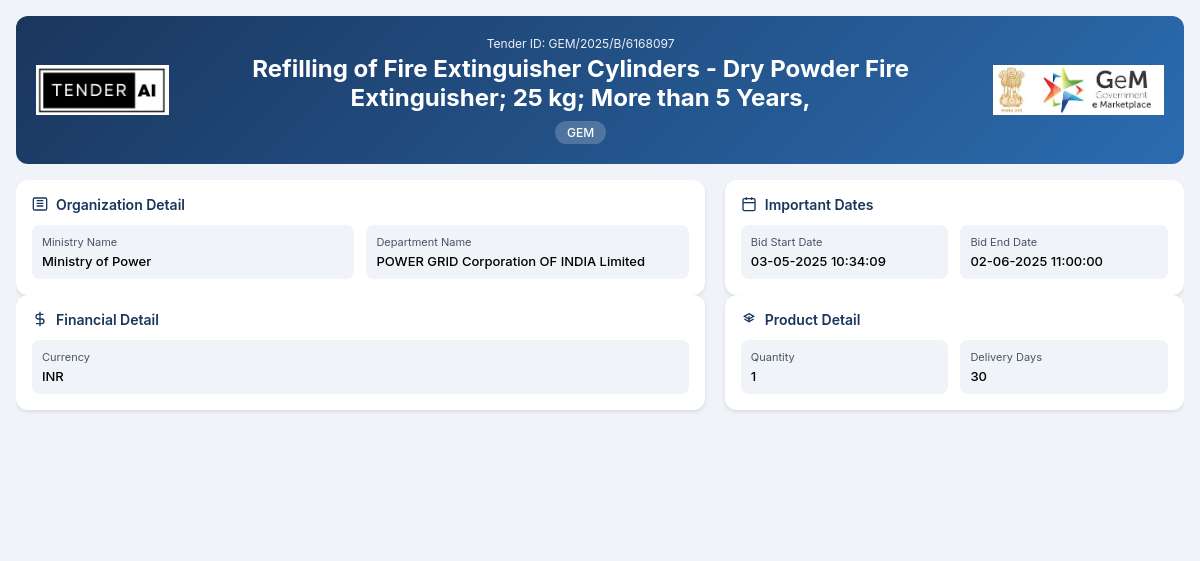 POWER GRID Corporation OF INDIA Limited Tender by Power Grid Corporation Of India Limited (GEM/2025/B/6168097) POWER GRID Corporation OF INDIA Limited Tender by Power Grid Corporation Of India Limited (GEM/2025/B/6168097)