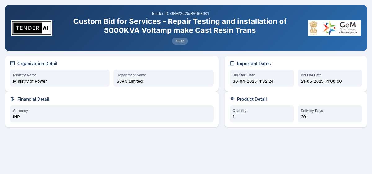 SJVN Limited Tender by Sjvn Limited (GEM/2025/B/6168901) SJVN Limited Tender by Sjvn Limited (GEM/2025/B/6168901)
