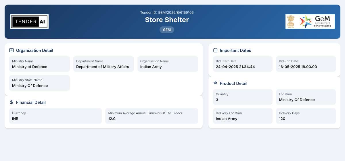 Store Shelter - Department of Military Affairs - Indian Army Store Shelter - Department of Military Affairs - Indian Army