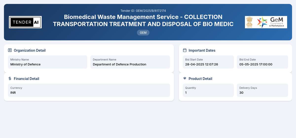 Biomedical Waste Management Service - Collection, Transportation, Treatment, and Disposal of Biomedical Waste Biomedical Waste Management Service - Collection, Transportation, Treatment, and Disposal of Biomedical Waste
