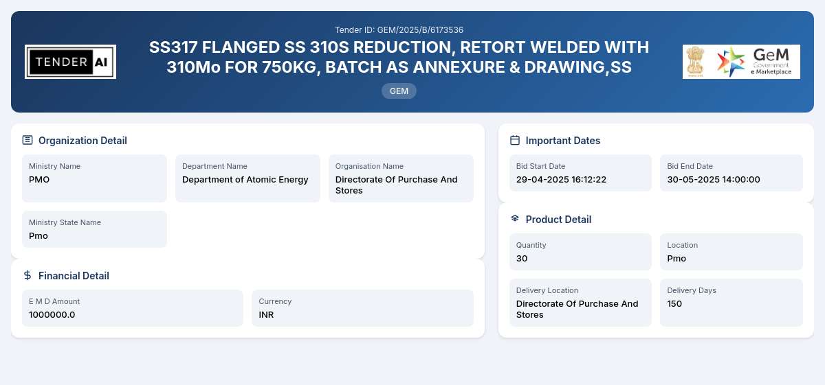 Department of Atomic Energy Tender by Directorate Of Purchase And Stores (GEM/2025/B/6173536) Department of Atomic Energy Tender by Directorate Of Purchase And Stores (GEM/2025/B/6173536)