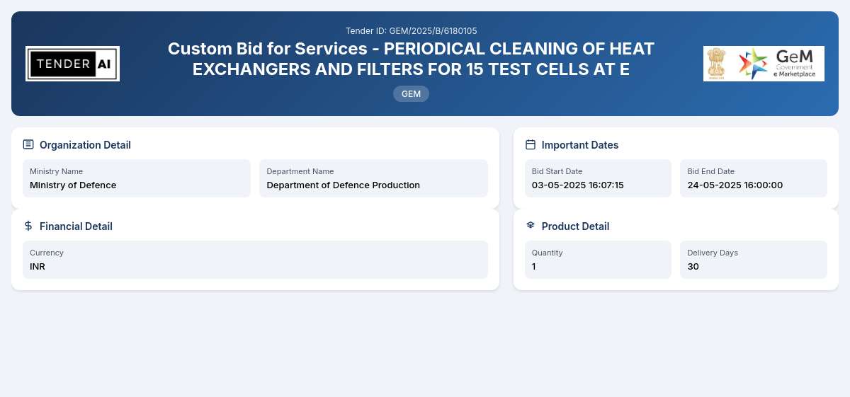 Department of Defence Production Tender by Armoured Vehicles Nigam Limited (GEM/2025/B/6180105) Department of Defence Production Tender by Armoured Vehicles Nigam Limited (GEM/2025/B/6180105)