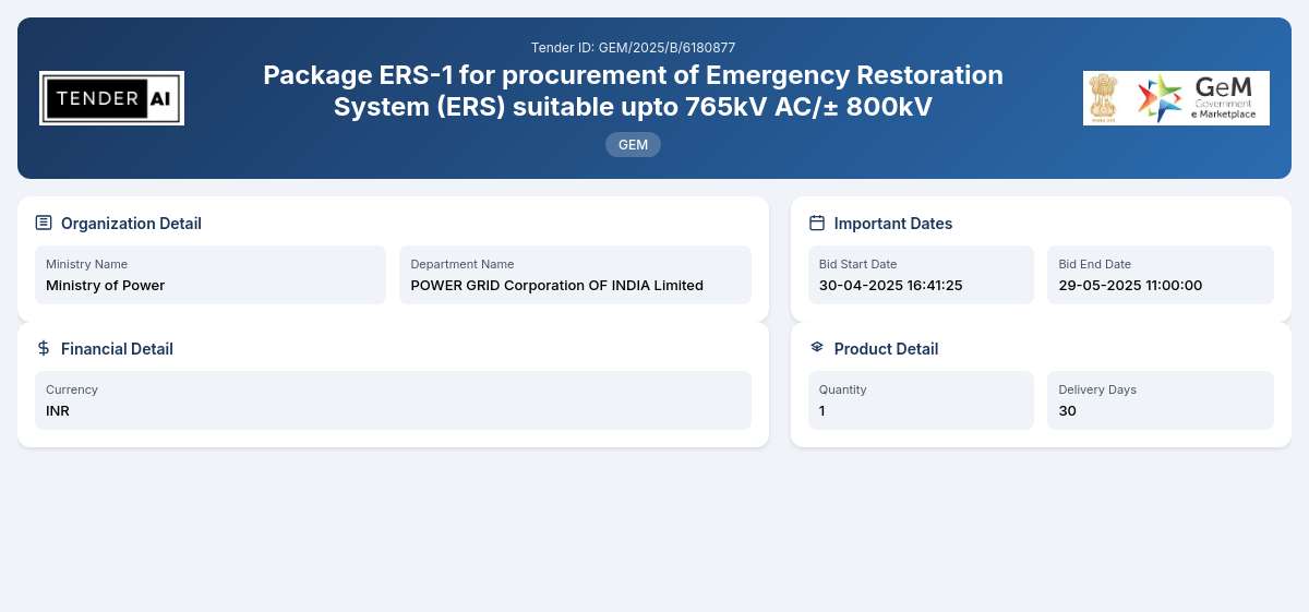 POWER GRID Corporation OF INDIA Limited Tender by Power Grid Corporation Of India Limited (GEM/2025/B/6180877) POWER GRID Corporation OF INDIA Limited Tender by Power Grid Corporation Of India Limited (GEM/2025/B/6180877)