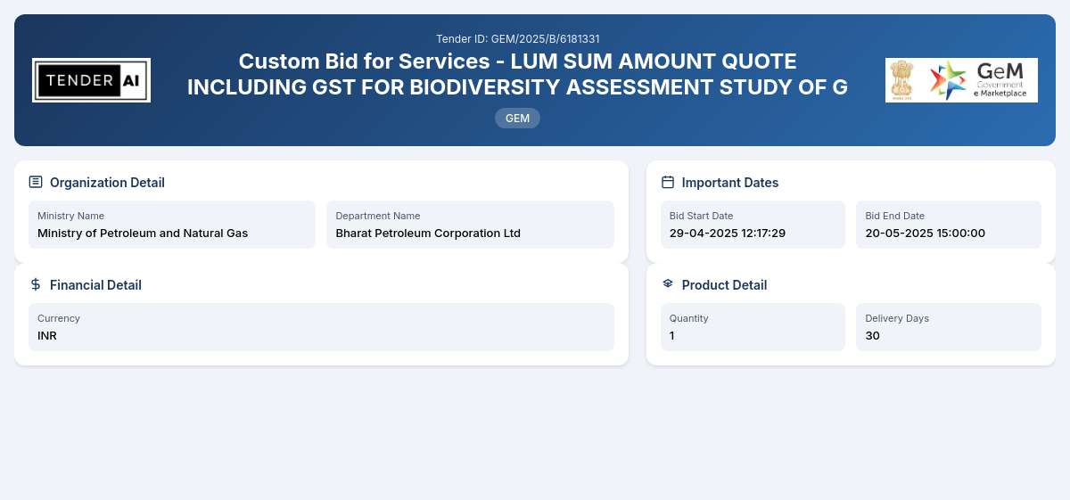 Bharat Petroleum Corporation Ltd Tender by Bharat Petroleum Corporation Ltd (GEM/2025/B/6181331) Bharat Petroleum Corporation Ltd Tender by Bharat Petroleum Corporation Ltd (GEM/2025/B/6181331)