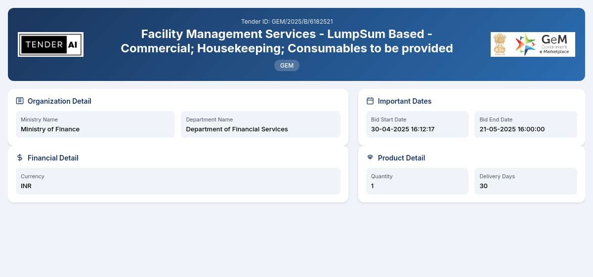 Department of Financial Services Tender by State Bank Of India (sbi) (GEM/2025/B/6182521)