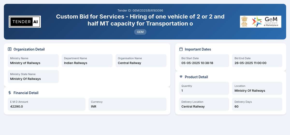 Indian Railways Tender by Central Railway (bd5dec23) Indian Railways Tender by Central Railway (bd5dec23)