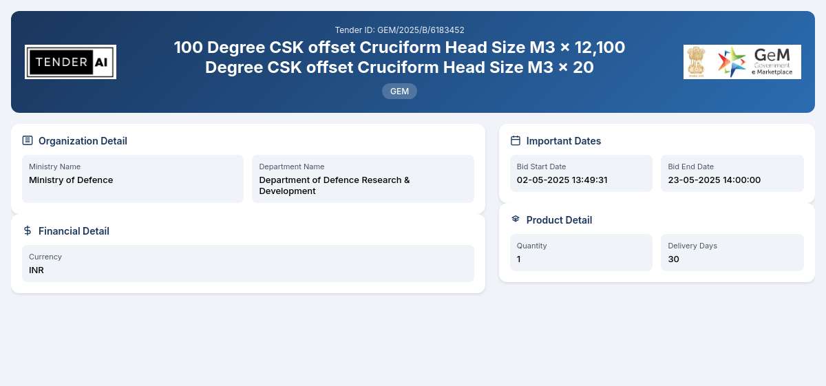 Department of Defence Research & Development Tender by Office Of Dg (mss) (16c732851)