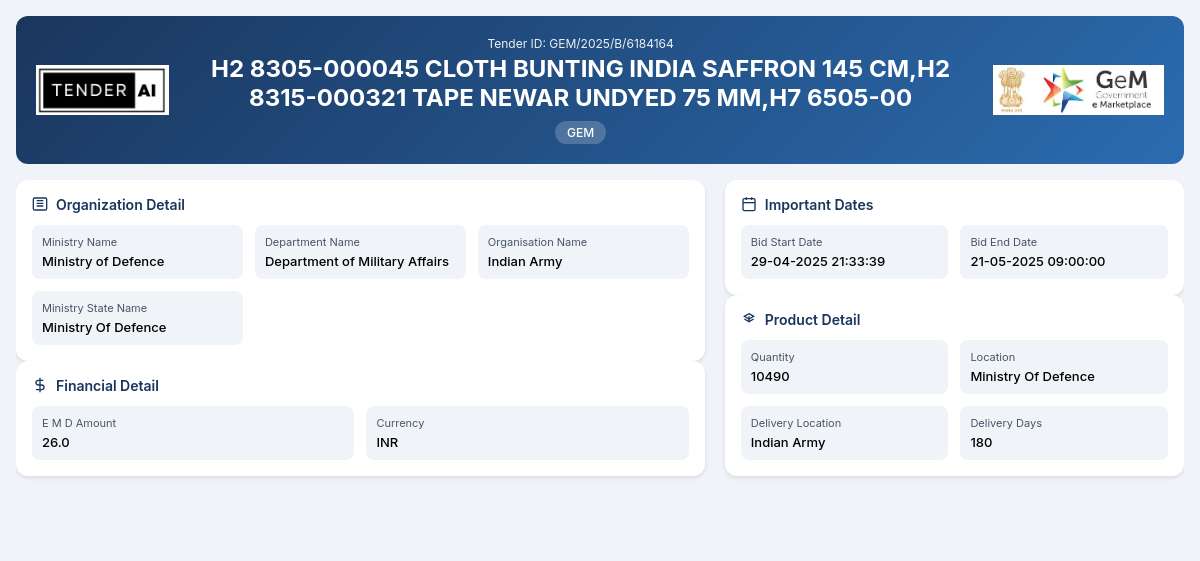 Department of Military Affairs Tender by Indian Army (f9e11fe3) Department of Military Affairs Tender by Indian Army (f9e11fe3)