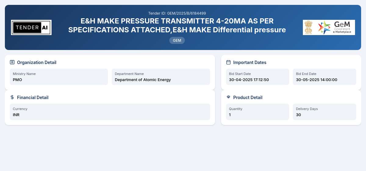Department of Atomic Energy Tender by Directorate Of Purchase And Stores (GEM/2025/B/6184499) Department of Atomic Energy Tender by Directorate Of Purchase And Stores (GEM/2025/B/6184499)