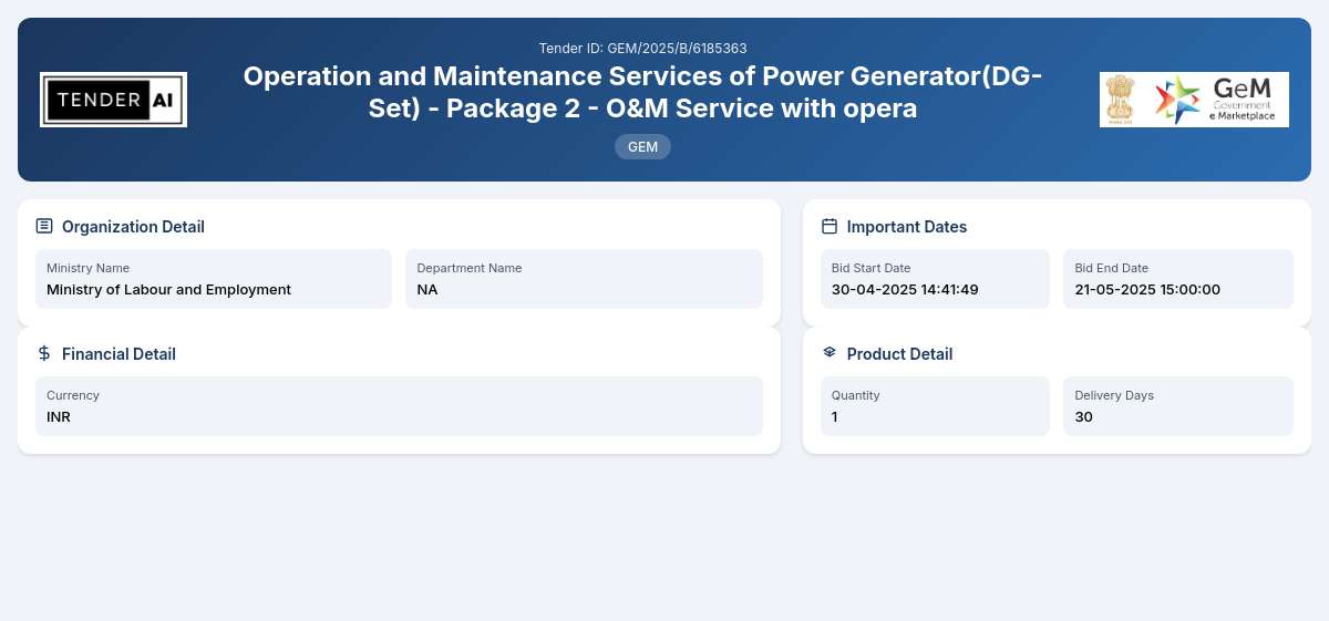 Operation and Maintenance Services of Power Generator (DG