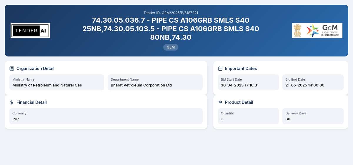 Bharat Petroleum Corporation Ltd Tender by Bharat Petroleum Corporation Ltd (c8736e81) Bharat Petroleum Corporation Ltd Tender by Bharat Petroleum Corporation Ltd (c8736e81)