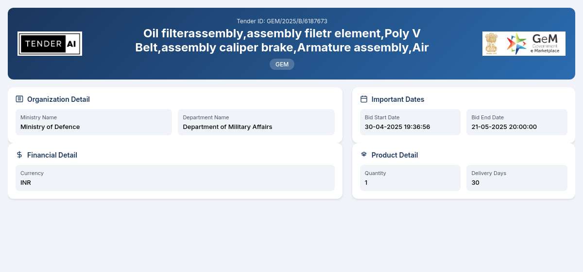 Department of Military Affairs Tender by Indian Army (GEM/2025/B/6187673) Department of Military Affairs Tender by Indian Army (GEM/2025/B/6187673)